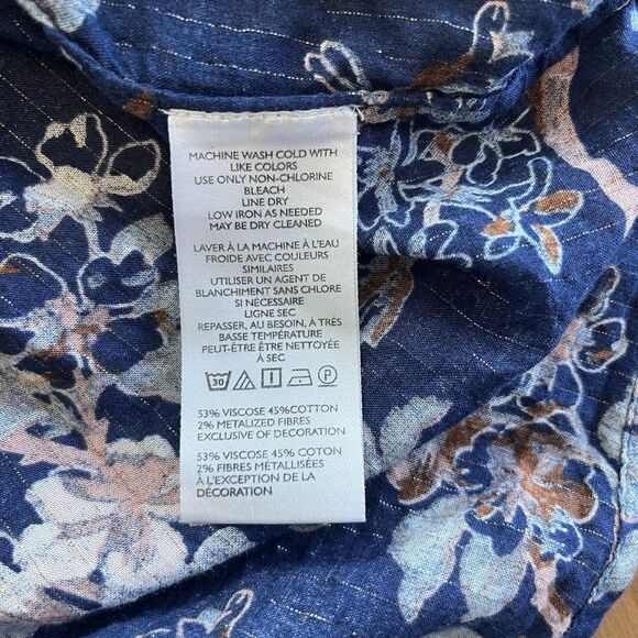 By Anthropologie Women's Blouse Size Large Long Sleeve Blue Floral Smocked Boho - Picture 9 of 12